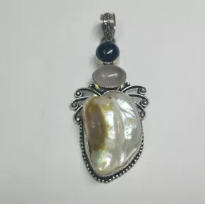 Bellissimo Argento Sterling 925 Onice Quarzo Madreperla Ciondolo - Foto 1 di 7