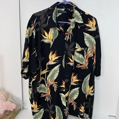 John Henry Men's Black Floral Hawaiian Print Button Shirt Short Sleeve X/ Large - Image 1 of 4