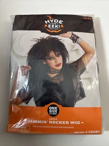 Men`s Women`s Black Glam Rock Wig for 80s Rocker Rock Star Costume Spiked Hair - Picture 1 of 5