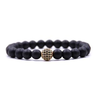 Fashion High Quality Lava Stone Beads And CZ Gold Ball Men Charm Bracelets Gift - Picture 1 of 3
