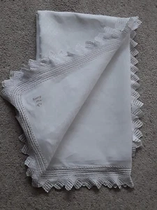 Antique White Damask Lace Edged Tablecloth 45"×37" Good Vintage Condition - Picture 1 of 4