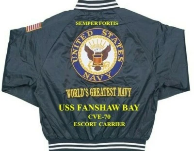 CHAQUETA SATINADA BORDADA USS FANSHAW BAY CVE-70 ESCOLTA PORTADOR (SOLO ESPALDA) Foto 1 de 4