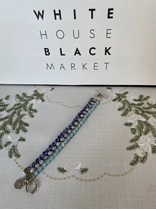 WHBM SILVER MESH CERULEAN BLUE RHINESTONE BRACELET White House Black Market - Picture 1 of 7