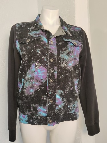 RHUDE Felpa XXX Rude nera stampa galassia bottoni stile giacca adulto piccola usata in ottime condizioni