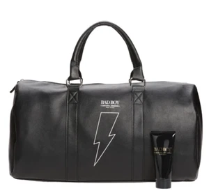 2 piece Carolina Herrera Men’s Bad Boy Black Duffle Gym Bag Weekender Faux Tote - Picture 1 of 11