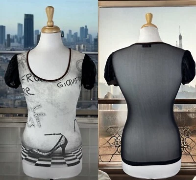 Top de malla Y2K pedrería grunge hada glamour espalda transparente talla pequeña años 90 manga abullonada Foto 1 de 4