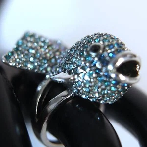 Pave Fish Ring Blue Black Stones - Picture 1 of 8