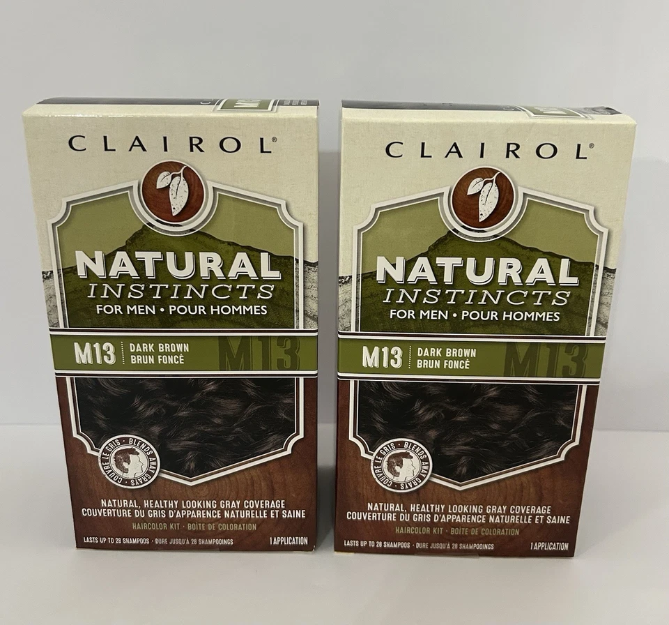 Set Of 2 ~ CLAIROL Natural Instincts For Men ~ M13 Dark Brown Haircolor Kit Dye - Image 1 of 4