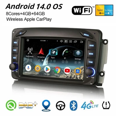 64GB Android 14 DAB+ Autoradio CarPlay Navi Mercedes C/G/CLK/A Klasse W203 W463 - Bild 1 von 4