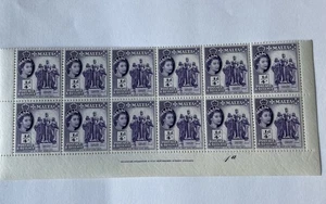 1956 Malta QEII Stamp Block of 12 MNH. Purple 1/4d Monument of Siege  - Picture 1 of 5