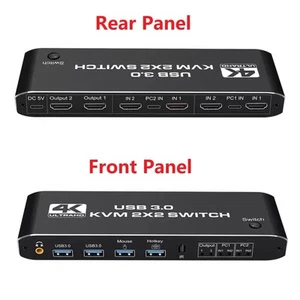2x2 4K 60Hz USB 3.0 HDMI KVM Switch Hub With Keyboard Hotkey Extended Display N - Photo 1/11