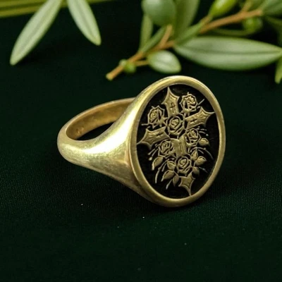 Rosicrucian Cross Signet Ring 925 Sterling Silver Sacred Handcrafted Ring - Image 1 of 4