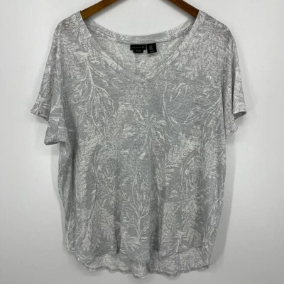Camiseta Tahari Para Mujer Talla 1X Gris Floral Palma 100% Lino Manga Corta Cuello en V Foto 1 de 4