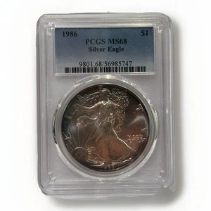 1986 American Silver Eagle One Dollar Coin Graded MS68 PCGS Toner Toned KEY DATE - Picture 1 of 4