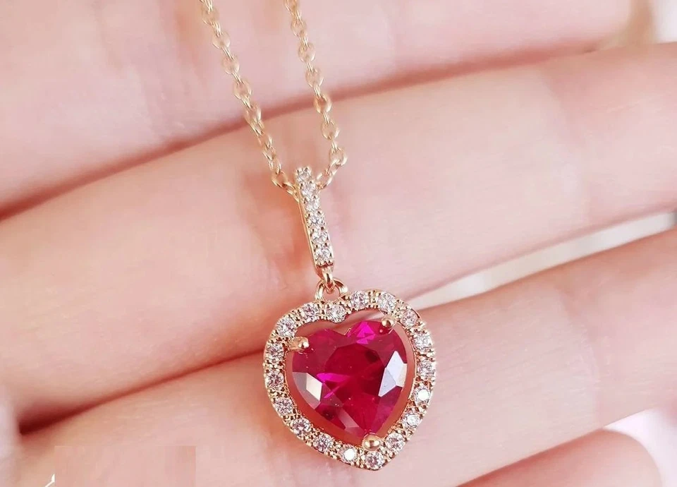 Colgante con racimo de diamantes rubí rosa natural de 2 quilates de oro rosa macizo de 14 k SIN CADENA Foto 1 de 4