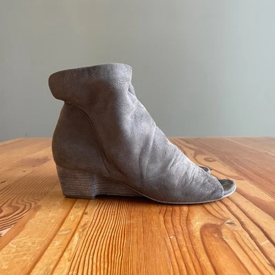 38.5 / 8.5 - Zapatos botín Marsell gris piel de ciervo punta abierta tacón apilado 0804ST Foto 1 de 4