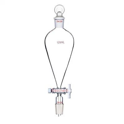 125ml 24/29 Glass Pyriform Separatory Funnel With PTFE Stopcock Lab Glassware - Image 1 of 4