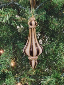 Adorno de Navidad de vidrio con acabado de rayas doradas y blancas Wizardi F07M7-6-LH76-2... - Imagen 1 de 3