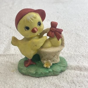 Estatuilla de pájaro pato bebé lefton de colección pintada a mano cesta de Pascua de primavera 3" - Imagen 1 de 14