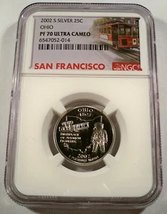 2002-S 25c SILVER NGC PF70UCAM OHIO QUARTER PROOF ULTRA CAMEO PR 70 - Picture 1 of 3