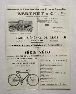 Original French Brochure Catalog Berthet & Cia Cycles Tarif Piéces Détachée 1934 - Picture 1 of 5