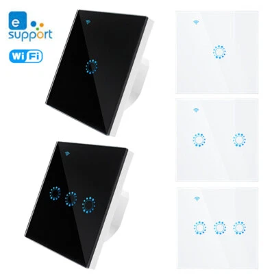Interruptor de luz táctil LED WiFi eWelink de 1/2/3 vías enchufe de la UE 1/2/3 velocidades para Alexa/APP Foto 1 de 4