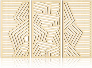 Geometric Wooden Wall Art Hollow Boho Wall Sculptures Set of 3 Natural Wood Abst - Picture 1 of 7