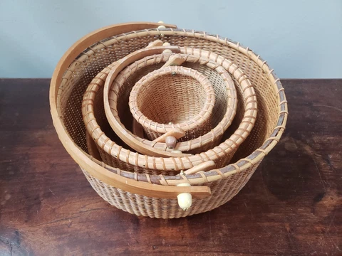 Vintage Oval Nantucket Baskets Nested Set of 4 Nautical Home Decor Cover