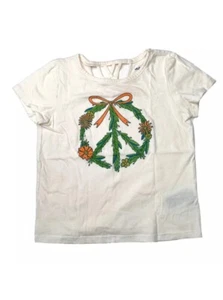 Old Navy Girls Kids Peace Wreath T Shirt White Holiday Top | Girl Small S 6/7 - Picture 1 of 3