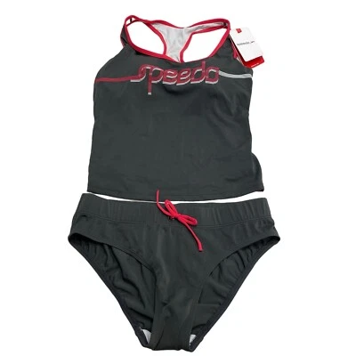 NUEVO TRAJE DE BAÑO SPEEDO MUJER ADILSON TANKINI 2 PIEZAS TALLA 32 Gris con Acento Rojo  Foto 1 de 4