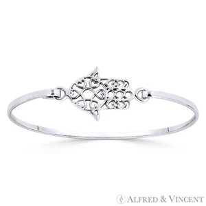 Brazalete de plata esterlina Hamsa Mano Multi-Corazón Mal de Ojo Suerte - Imagen 1 de 1