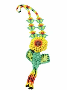 Huichol Beaded Colorful SunFlower Pattern Necklace Handmade Mexico Artisan HTF - Picture 1 of 5