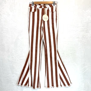 Saints & Hearts Jeans Flare Bell Bottom Striped High Rise Brown White S - Picture 1 of 12