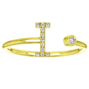 14k Yellow Gold Diamond Initial Letter Ring Open Cuff  "I" Size 5 - Picture 1 of 1