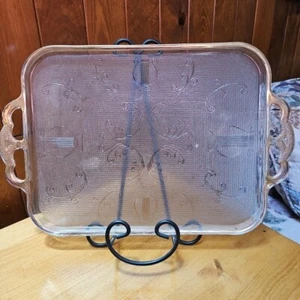 Vintage Jeanette Glass Harp Platter/Serving Tray, Handled Gold Trim - Picture 1 of 12