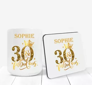 Personalised 30th Birthday Gift 30th Gold Mug, Coaster or Mug & Coaster Gift Set - Picture 1 of 9