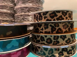 5/8" single face satin ribbon - zebra, leopard, camouflage. Priced per each - Picture 1 of 7