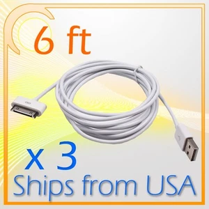 3 X 6FT 30 PIN USB DATA SYNC POWER CHARGER CABLE WHITE IPHONE 4S IPAD IPOD TOUCH - Bild 1 von 1