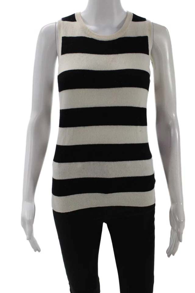 Joie, Women Black Striped Rayon Sleeveless Tank Crew Neck Basic Size XS - Image 1 of 4