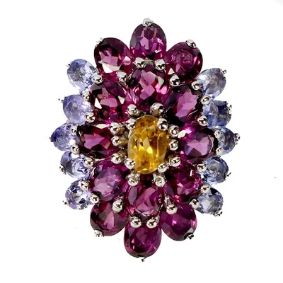 925 Sterling Silver Ring Oval Citrine Rhodolite Tanzanite Gemstone Jewelry Size  - Image 1 of 4