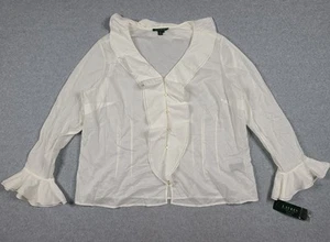 Ralph Lauren Blouse Womens Sz 18 White Cotton Ruffle Front Shirt Button Up NWT - Picture 1 of 16