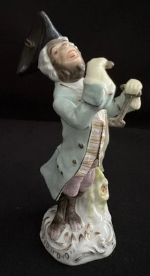 19thC ALFRED VOIGT SITZENDORF 5-1/2" BONE RATTLER MONKEY BAND MUSICIAN FIGURINE - Image 1 of 4