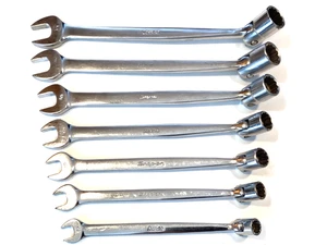 Snap On 7 Piece 12Pt SAE Flex Socket Head Open End Combination Wrench Set FHO607 - Picture 1 of 9