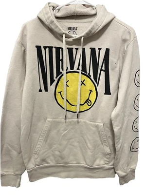 Sudadera con capucha Nirvana Pullover, cara amarilla, estampado de mangas. Adulto Talla Pequeña Foto 1 de 4