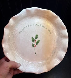 VTG Stoneware Christmas SPIRIT OF LOVE Pie Quiche Tart Bakeware DEEP Dish Plate - Picture 1 of 6