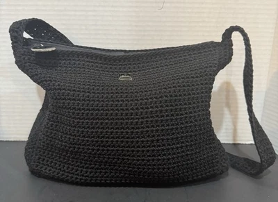 Bolso Bandolera Vintage The Sak Pequeño Negro Tejido a Crochet Boho con Cremallera Foto 1 de 4