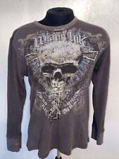 Miami Ink Skull Thermal Shirt XL Gray Tattoo Y2K Affliction Style Long Sleeve