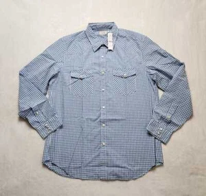 Neu Herren L XL J Crew Secret Wash Baumwoll-Popeline Westernhemd Gingham Perlen Druckknöpfe - Bild 1 von 9