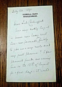 writer Andrée Hope SIGNED 1891 letter - Anne Jane Tennant Harvey of Ickwell Bury - Picture 1 of 8