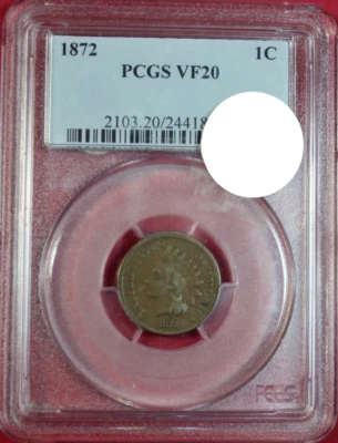 1872 INDIAN CENT PCGS VF20 - Image 1 of 4
